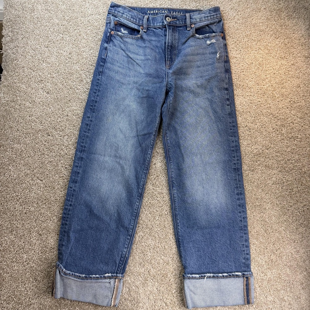 American Eagle Outfitters Stovepipe Jeans Womens 4 Med Wash Blue Relaxed Stretch